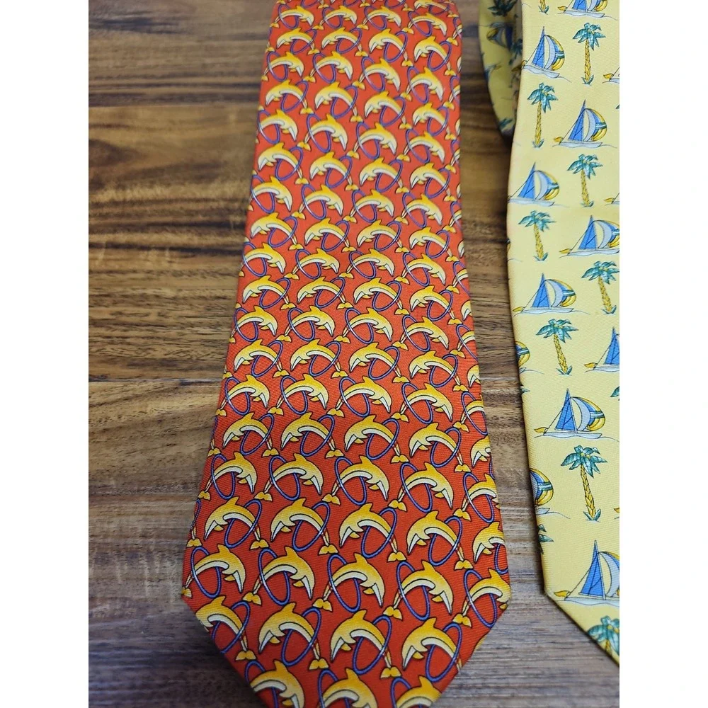 Lot Of 2 Jos. A. Bank Executive Silk Tie Extra Long Necktie Dolphins Sailboats